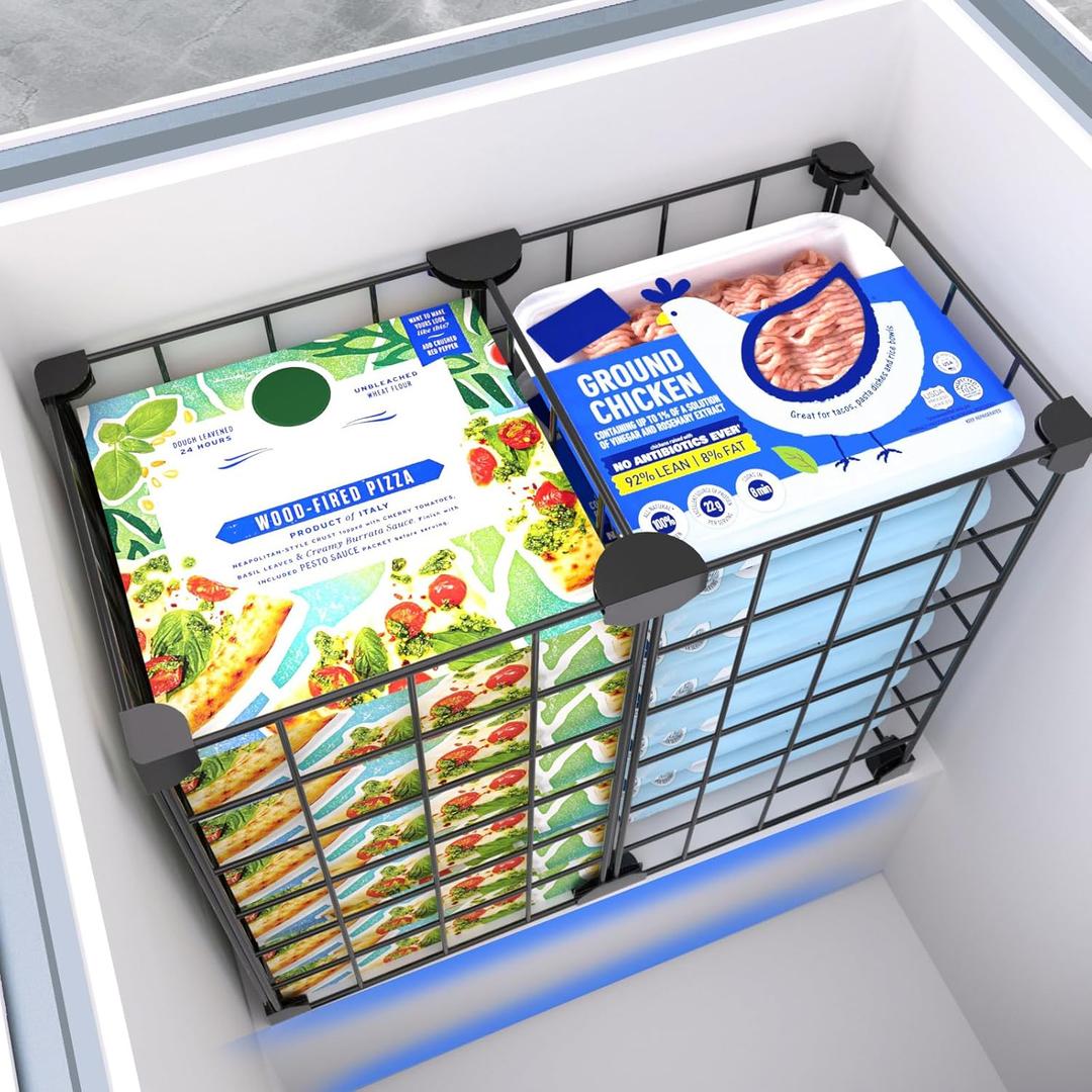 Freezer Organizer Bins, Freezer Dividers for Deep Chest Freezer Compressor Area, Black Wire Basket Shelf for Food Storage Kitchen Refrigerator Organization (Medium) (14.8 L x 7.7 W x 12.6" H)