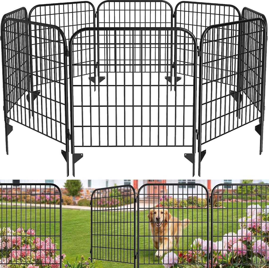 AMAGABELI 6 Panels 32 in(H) X 15 ft(L) Decorative Garden Fence Gate,No Dig Dog Fence Outdoor for Yard,Rustproof Tall Garden Fencing Animal Barrier Metal Wire Panel Border for Flower Bed,Patio
