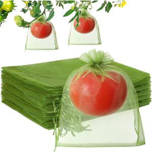 EWPJDK 70pcs Fruit Protection Bags 6x8 inch Green Netting Cover Drawstring Mesh Tomato Protectors Bags Pest Barrier for Blueberry Small Fruit Veggies Garden (70, 6x8 inch)