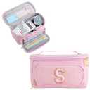 YOOLIFE Initial Pencil Case Back to School Supplies Pencil Pouch Cute Portable Gift for Office School Teen Girl Women 11 12 13 14 Year Old Girl Gifts Aesthetic Pencil Case Pencil Pouch Pink S