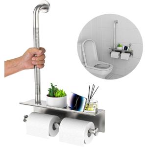 Bathroom Grab Bar w/Toilet Tissue Roll Holder, Munzong 3 in 1 Double Toilet Paper Holder w/Storage Shelf, Anti Slip Stainless Steel Safety Hand Rail Support Handicap Elderly Senior Assist Bath Handle