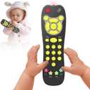 KALUYA Baby TV Remote Toy, Toddlers Remote Control Toy Kids Realistic Play Remote Early Educational Baby Musical Toys with Light and Sound English French Spanish for Infant Boys Girls 6 Month+, Black