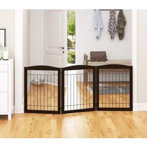 PAWLAND 72 Extra Wide Dog Gate for The House, Doorway, Stairs, Freestanding Foldable Wire Pet Gate, Pet Puppy Safety Fence,30" Height (Espresso, 3 Panels)