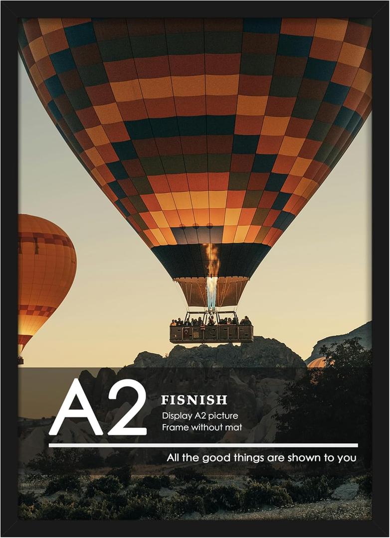 A2 Picture Frame Black, Classic 16.5x23.4 Poster Frame, Horizontal or Vertical Wall Mounting, 1 Pack