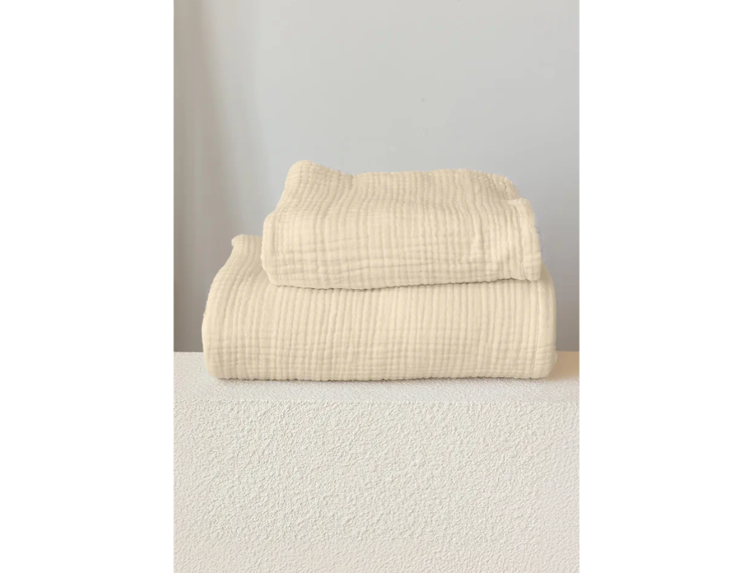 Ultra Soft Muslin Towel Adult Set, 100% Turkish Cotton 4-Layer 2 Pieces Luxury Muslin Hand & Bath Towels Sets for Bathroom (Natural, 1 Bath & 1 Hand Towel Set)