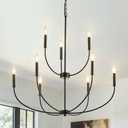 VANZARLA 9-Light Black Chandelier for Entryway, Modern Farmhouse Dining Room Light Fixture, Industrial Candle Pendant Light for Foyer Stairway Living Room
