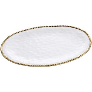 Pampa Bay Porcelain Large Oval Thanksgiving, Christmas, Hannukah, and Holiday and Party Serving Platter (White and Gold) 18.5 x 13 x 1.5 inches
