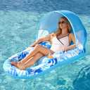 SLOOSH Inflatable Pool Floats Lounger Adult, Pool Lounge with Canopy Raft Floaties Water Floating Recliner Chair with Cup Holders Foot Rest Swimming Floaty (Blue)