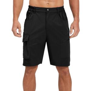 EZRUN Men's Hiking Cargo Shorts Quick Dry Golf Outdoor Work Tactical Shorts with Multi Pocket for Fishing Travel (4X-Large, Pure Black)