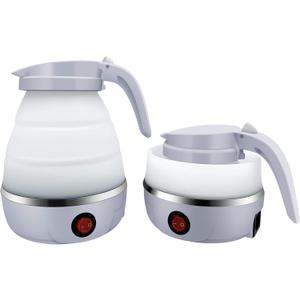 UpdateClassic Small Travel Foldable Electric Kettle, 0.6L Portable Collapsible Hot Water Boiler For Coffee Tea (White)