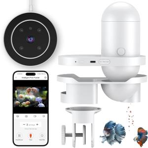 Pawfly WiFi Automatic Fish Feeder for Aquariums, Smart Auto Fish Food Dispenser with App Control 2.5 K HD Video & Timer, 230 mL Vacation Feeder for Powder Pellets & Small Pillars, USB Powered