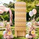 5.9 ft 6-Tier Champagne Wall Holder, Wood Champagne Wall Display Stand, Champagne Flute Wall with Shelves, Holds 36 Flutes,Assembly for Wedding, Baby Shower & Event