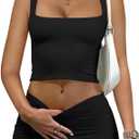 LAGSHIAN Women's Square Neck Sleeveless Tank Top Stretch Mini Skirt Summer Sexy 2 Piece Club Dress (Black)