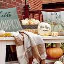 Fall Throw Pillow Covers 18x18 Autumn Give Thanks Pillow Case Set of 4 Hello Pumpkin Happy Harvest Thanksgiving Outdoor Cushion Cases for Sofa Couch (Blue)