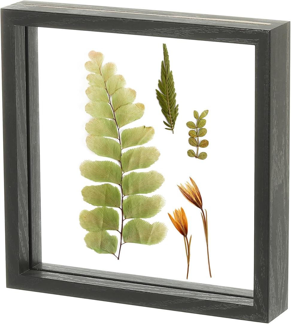 uxcell Wooden Pressed Flower Frame Handmade, 8x8 Inch Square Floating Picture Frame Double Glass Frame for Pressed Flowers Artwork Photo Frame Tabletop Display, Black