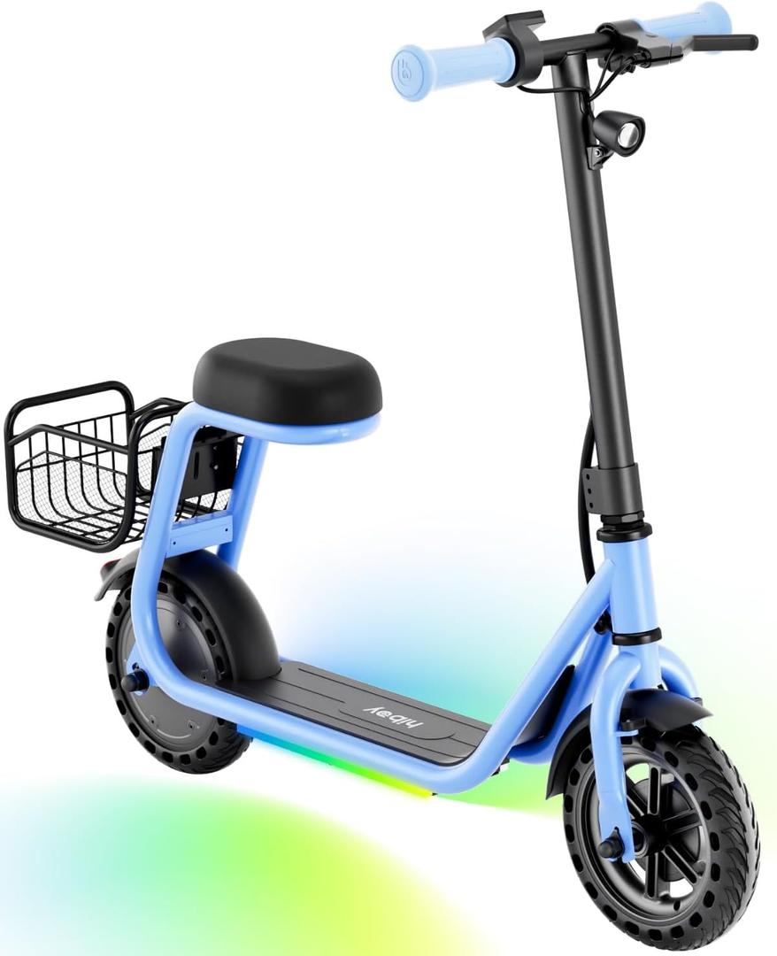 Hiboy Q2 Lite Electric Scooter with Seat for Kids Ages 410, LED Lights, UL Certified, 9.3 MPH, 100W Motor, Easy Control, Blue