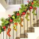 17 Inch Christmas Tree Picks, 6 PCS Lime Green Furry Curly Stems with Red Glitter Balls, Flexible Christmas Tree Topper Decorations for Holiday Arrangements, Wreaths & Table Christmas Decor