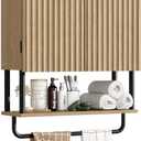 RUSTOWN Fluted Bathroom Wall Cabinet with 2 Doors, 3-Tier Modern Farmhouse Medicine Cabinet, Over The Toilet Storage Cabinet with Adjustable Shelf and Towel Bar (Natural, Medium)