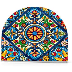 Qilmy Mexican Style Ceramic Tiles Napkin Holder for Tables Artistic Girls and Butterflies Napkin Holders for Kitchen, Table Napkin Holders, Cocktail Napkin Holder,Paper Napkins Holder