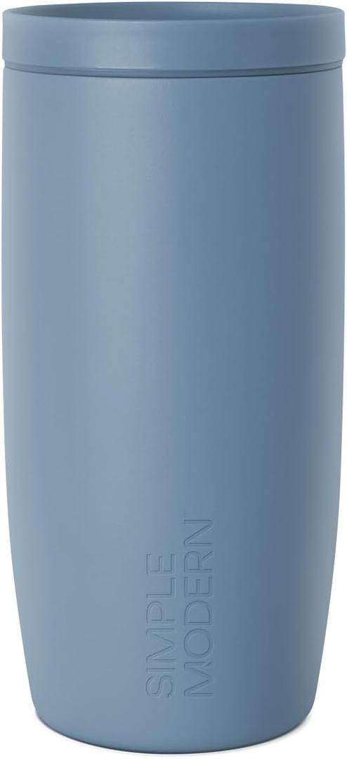 Simple Modern Travel Coffee Mug Tumbler with 360 Lid | Ceramic-Lined Insulated Stainless Steel Cold Brew Iced Coffee Cup Thermos | Gifts for Women Men Her Him | Voyager Signature | 16oz | Blue Dune