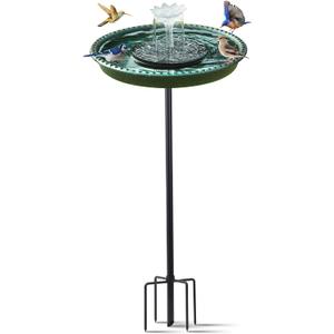 Yiabivo Solar Powered Bird Bath with Fountains for Hummingbirds,Stable Stylish Design with 5-Prong Base Stake Plastic Bird Bath for Outside Lawn Patio Yard Garden