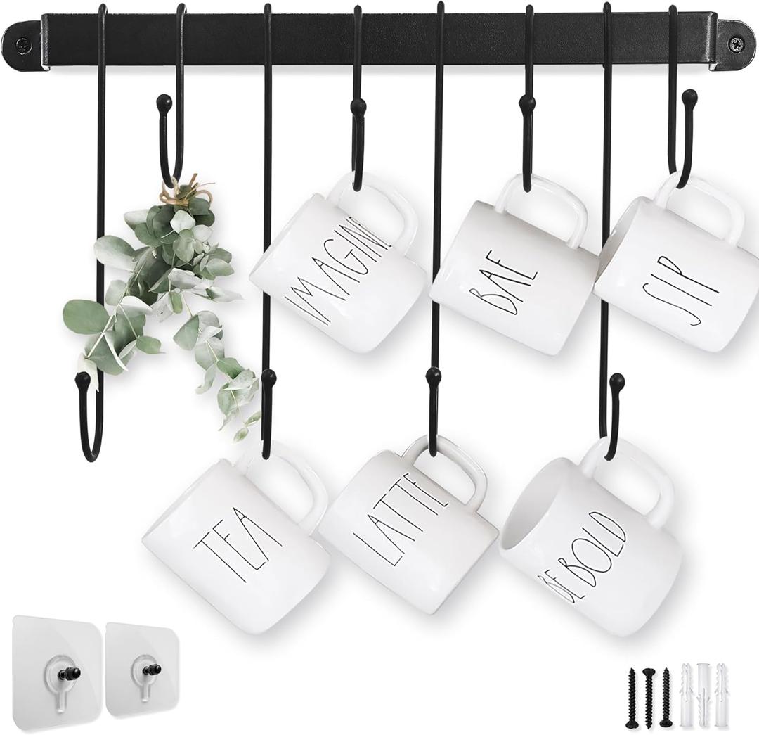 AJART Coffee Bar Decor Mug Holder: 17" Coffee Cup Rack for Home Kitchen Office Dining Room Cafe Bar (Black)