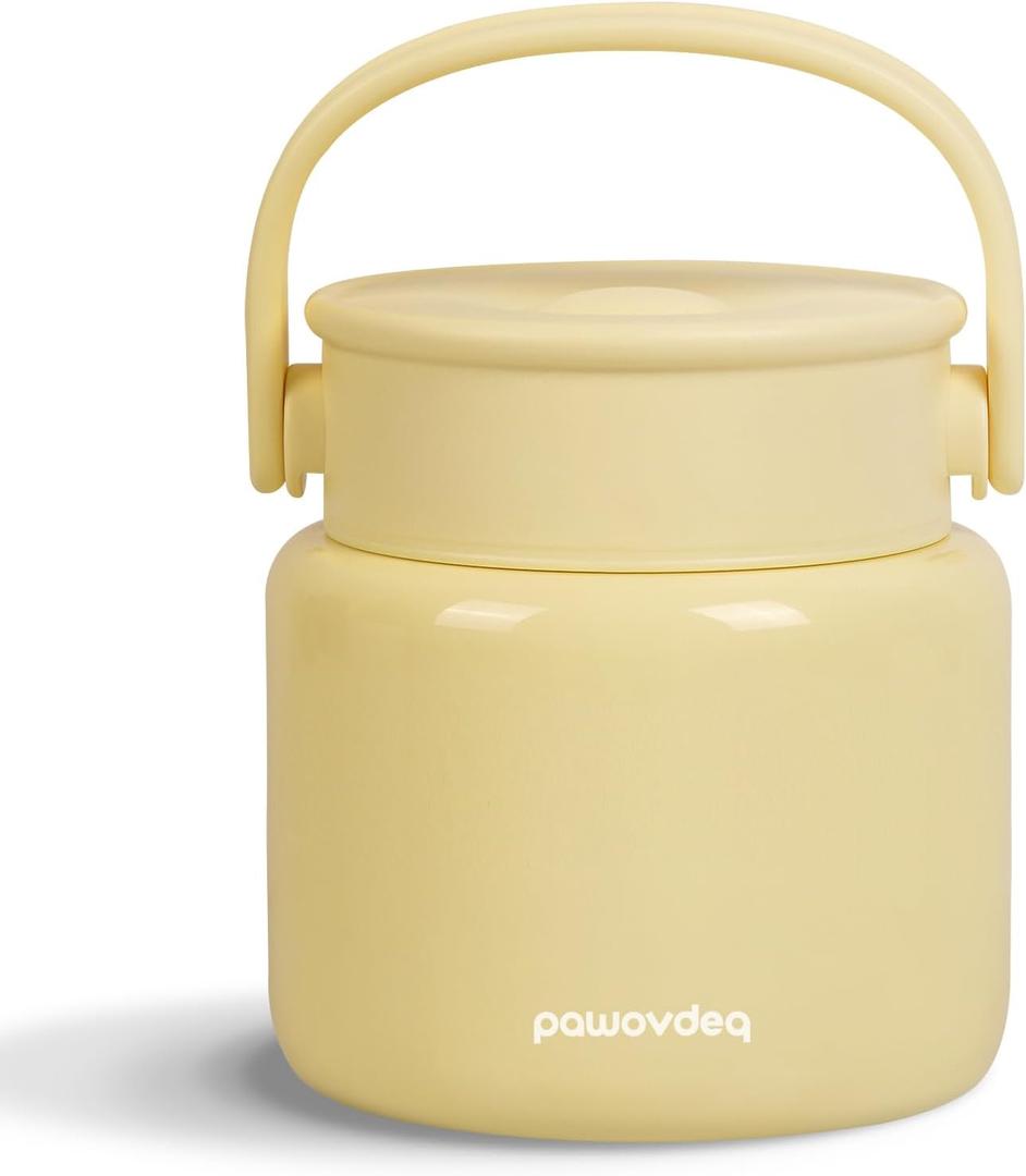 Adults Bento Soup Thermo for Hot Food Stainless Steel Thermal Lunch Container with Spoon,Keep Warm and Cold Portable Wide Mouth Leak Proof Vacuum Insulated Food Jar (yellow 27 oz)