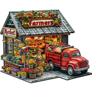 Wooden Puzzles for Adults - Farmers Market Wooden Puzzle, Unique Shape Wood Jigsaw Puzzle for Adults, Wood Puzzles Adult, Gifts for Family, Wall Art Home Decor (85pcs 8.5 * 6.8in S)