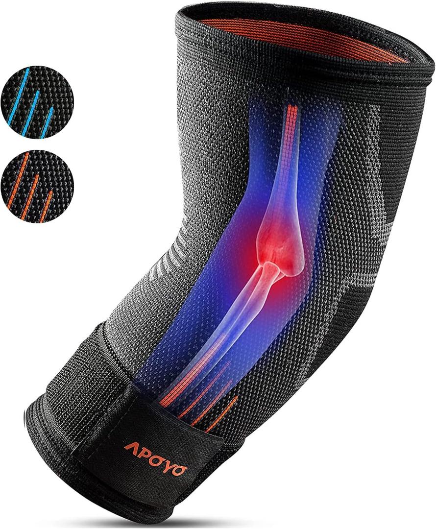 APOYO Elbow Brace for Tendonitis and Tennis Elbow, Compression Sleeve for Arthritis, Workouts, Reduce Joint Pain During Fitness Activity (X-Large) (Orange)