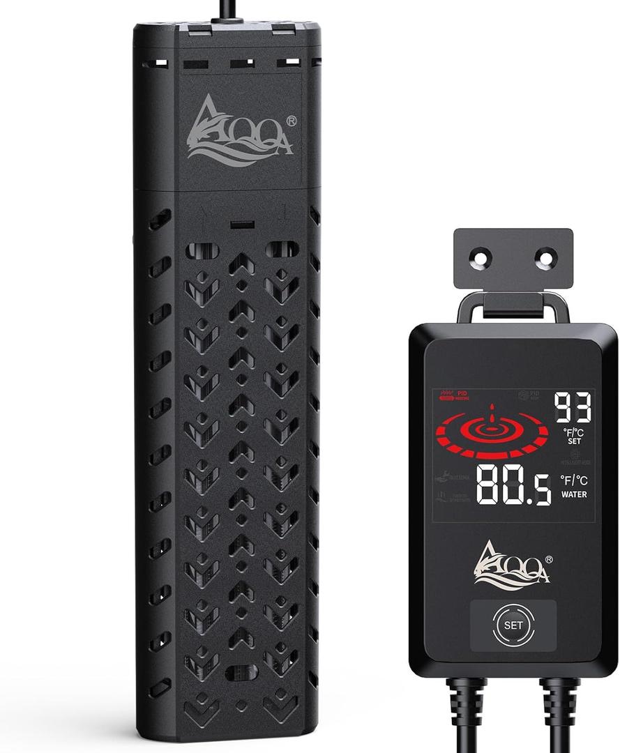 AQQA Fish Tank Heater 1000W for Aquarium 135-258 Gallon Quartz Glass Betta Fish Submersible Heater Thermostat with Intelligent Controller for Freshwater and Saltwater (AQ197-1000W for 135-258Gal)