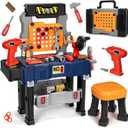 Kids Tool Bench Set with Electric Drill and Chair,Construction Workbench Toys for Toddlers 3-5,Kids Tool Play Set,Multifunctional Transformable Toolbox,Boy Gift for 3 4 5 Years Old