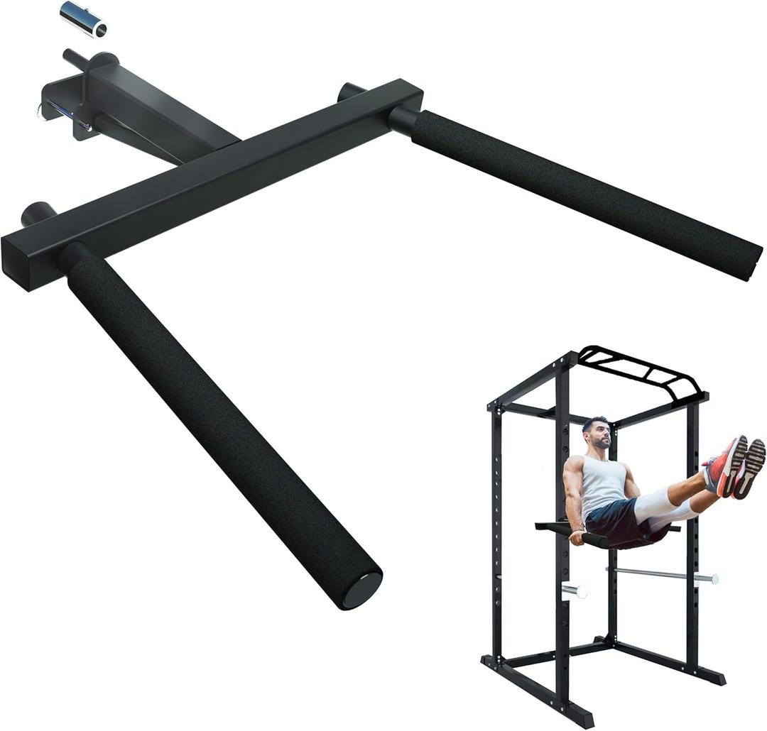 Upgraded-Dip Bar Attachment for 2"x2" Squat Rack, Heavy Duty Power Rack Attachment with 5/8" or 1" Hole, Weight Rack Accessories for Strength Training, Chest, Triceps & Shoulder Workouts, Support 800 LBS