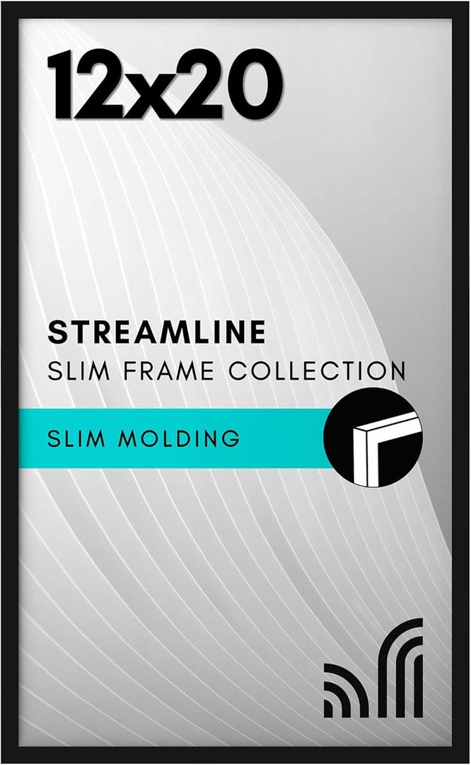 Americanflat 12x20 Picture Frame with Polished Plexiglass - Streamline Collection - Thin Border Picture Frame for Wall Display - Hanging Hardware Included - Black