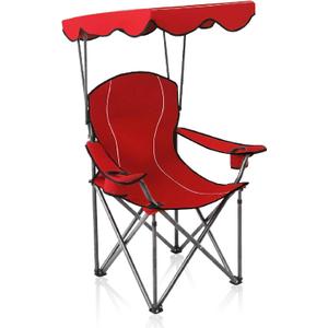 ALPHA CAMP Heavy Duty Canopy Lounge Chair Sunshade Hiking Travel Chair with Cup Holder (Red)