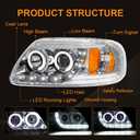 LED DRL Headlight Assembly, Fit 1997-2003 Ford F150/ 2004 Ford F150 Heritage/97-99 Ford F250 Light Duty/97-02 Ford Expedition Projector Pair of Left & Right Side Chrome Housing Amber Reflector