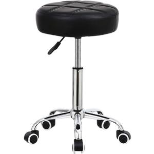 KKTONER Round Rolling Stool PU Leather Height Adjustable Swivel Drafting Work SPA Medical Salon Stools Chair with Wheels Black