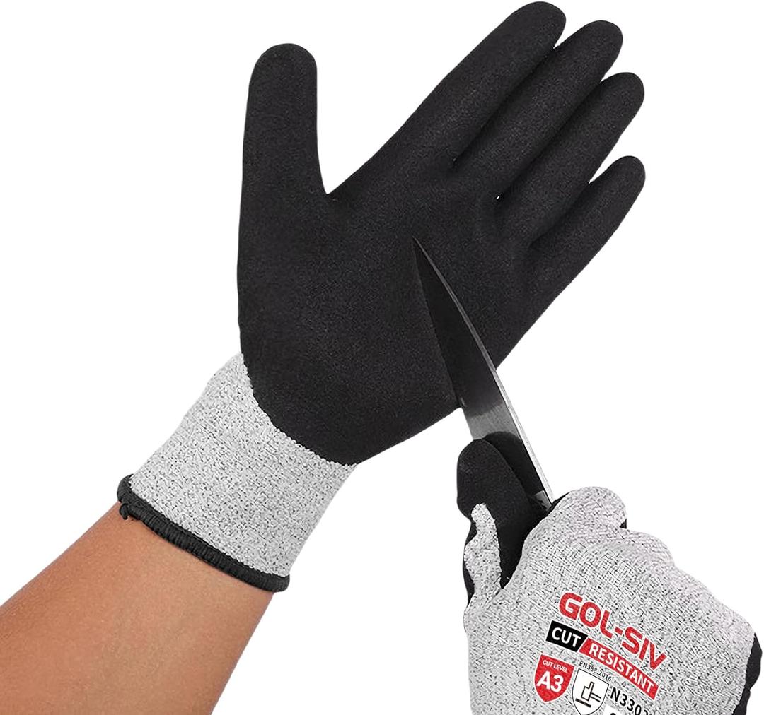 ANSI A3 Cut Resistant Gloves, Double-Layer Nitrile-Coated Safety Gloves For Automotive Repair, Heavy Machinery Processing, Logistics Handling, Woodworking, Durable, Machine WashableL (Large)