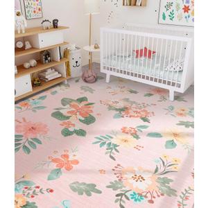 YIHOUSE Floral Print Pink Washable Area Rug 6'x9'- Large Colorful Ultra-Thin Non-Slip Area Rug for Living Room, Bedroom, Nursery Room, Classroom, Playroom,Home Office (Pink, 6x9ft)