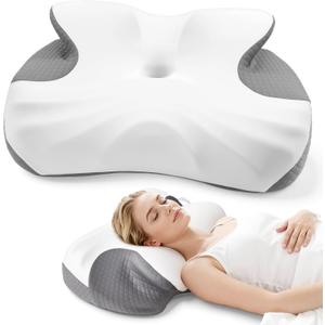 Side Sleeper Pillow, Memory Foam Cervical Neck Pillow, Dual Height Orthopedic Contour Pillow for Neck Support, Ergonomic Pillow for Side Back Stomach Sleepers with Breathable Washable Cover, Gray