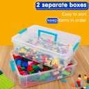 TERGOO 2 Layer Plastic Storage Containers with Lids, Multipurpose Clear Stack & Carry Box, Portable Craft Organizers and Storage Bin for Organizing Art & Craft, Sewing, Makeup, Nail Supplies (Blue)