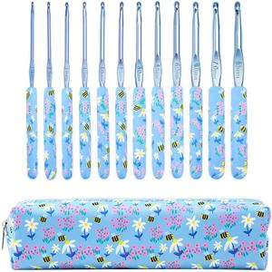 Blingcute Ergonomic Crochet Hooks Set  12 Sizes (2.0mm8.0mm), Soft Grip Handles with Smooth Aluminum Needles, Portable Case, Comfortable Crochet Kit for Long-Time Crocheting & Arthritic Hands (Blue)