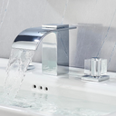 BANGPU Waterfall Bathroom Faucet 3 Hole Crystal Bathroom Sink Faucets Widespread Waterfall Bathroom Vanity Faucet with Crystal Handles 8 Inch Basin Mixer Tap, Chrome