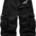 FOURSTEEDS Women's Cotton Loose Fit Zipper Multi-Pockets Twill Bermuda Drawstring Women Cargo Shorts (10, Black)