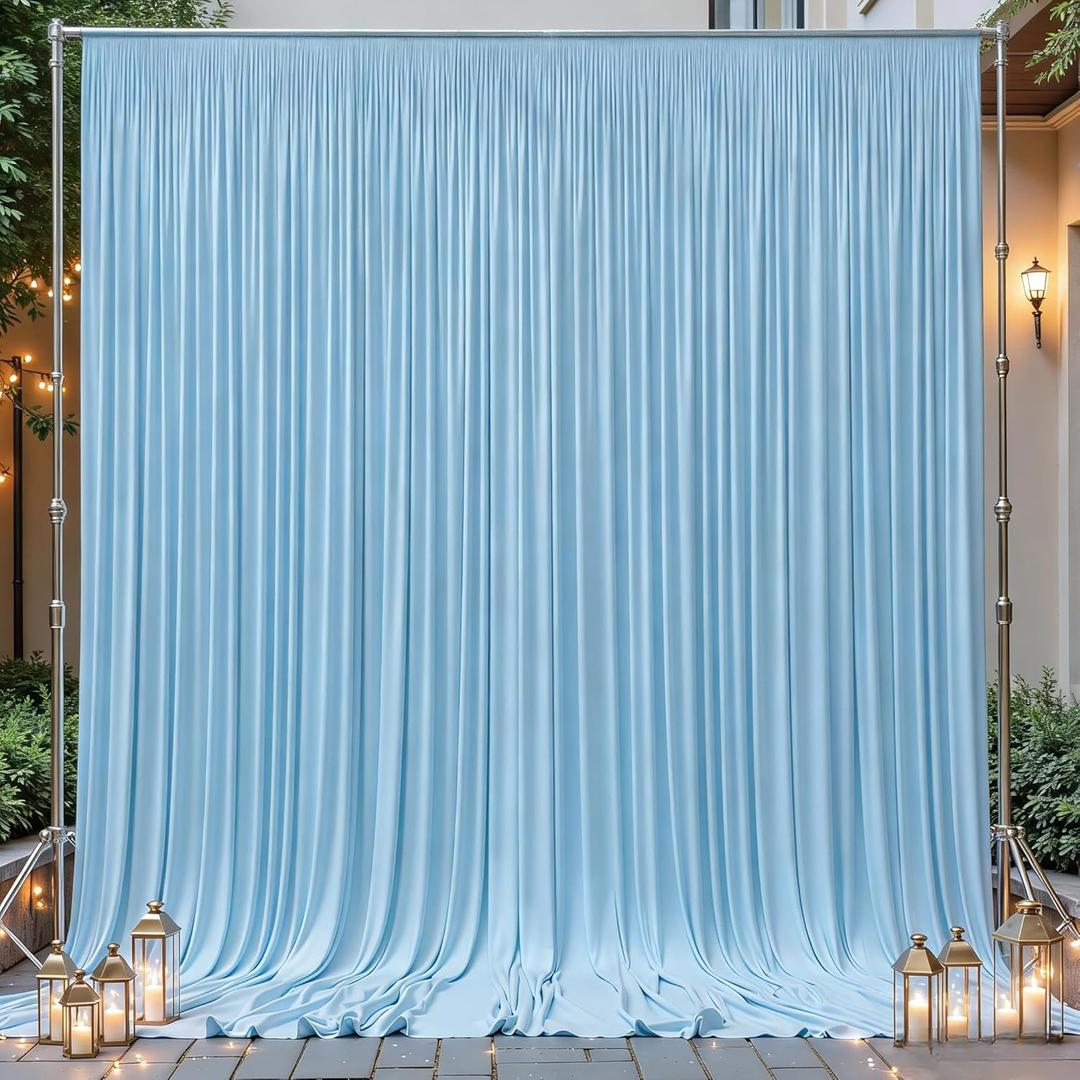 8ftx10ft Wrinkle Free Blue Backdrop Curtain - 10 Feet Photography Backdrop Drapes, Silky Polyester Back Drop Cloth for Wedding Baby Shower Balloon Arch Background (8FTx10FT (W4'xH10', 2 Panels))