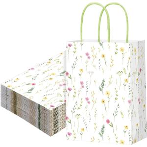 Marspark 24 Pcs Spring Wildflower Paper Gift Bags for Wedding Bridal Baby Shower Engagement Birthday Party Supplies Floral Treat Bag with Handles Candy Goodie Bags for Guests
