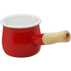 Mini Enamel Milk Pot 4 Inch 17 Oz Dual spout with Wooden Handle, Small Sauce Pan Perfect Size for Heating Smaller Liquid Portions (Red