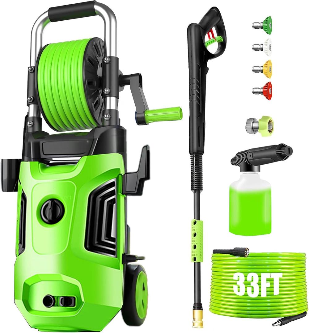 Electric Pressure Washer 4800 PSI 4.0 GPM Power Washers Electric Powered with with 33ft Pressure Hose, 4 Nozzle and Foam Cannon, Powerwashers for Home, Cars, Patio, Upgraded Light Green