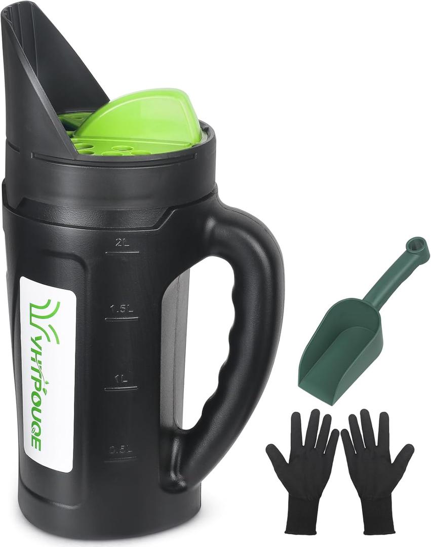 Hand held Spreader, Seed Spreader for Ice Melt, Grass Seed, Fertilizer Lawn and Garden. Multiple Adjustable Opening Sizes for Salt,Ice Melt, Up to 80 Oz