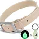 Wisedog Waterproof Dog Collar, Adjustable Soft Rubber Coated Webbing, Odor-Proof and Easy to Clean for Small Medium Large Dogs, with Airtags Case(L|15"-19" × 1 in, Sand Color)