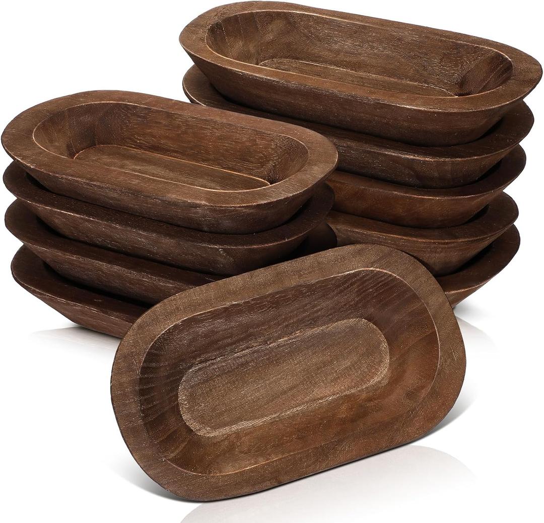 Nuogo 10 Pack Wooden Dough Bowls Bulk 8.5 Inch Rustic Dough Bowls for Wedding DIY Candle Home Crafts Making Farmhouse Fruits Supplies Decoration(Brown)